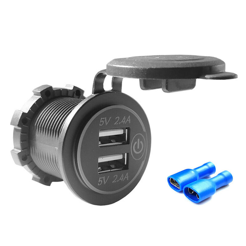 Car Boat Motorcycle Touch Switch 4.8A Dual USB Charger Socket with 2 Terminals