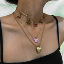 Acrylic Butterfly Heart Pendant Necklace Women Multilayer Cherry Choker JewSEAU