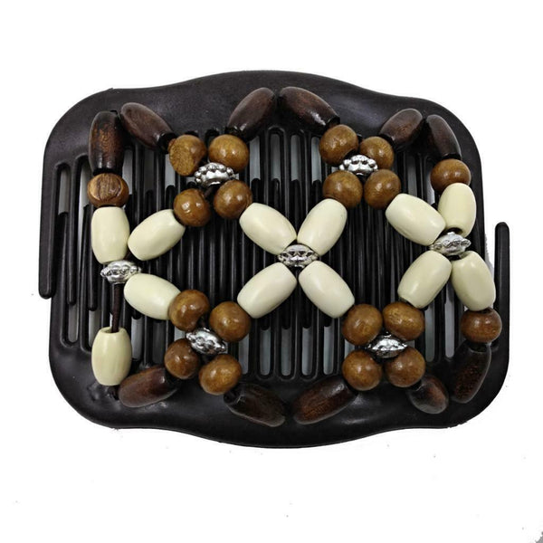 6Pcs  Wood Beads Double Hair Comb Clip Stretchy Hair Combs Ladies Party