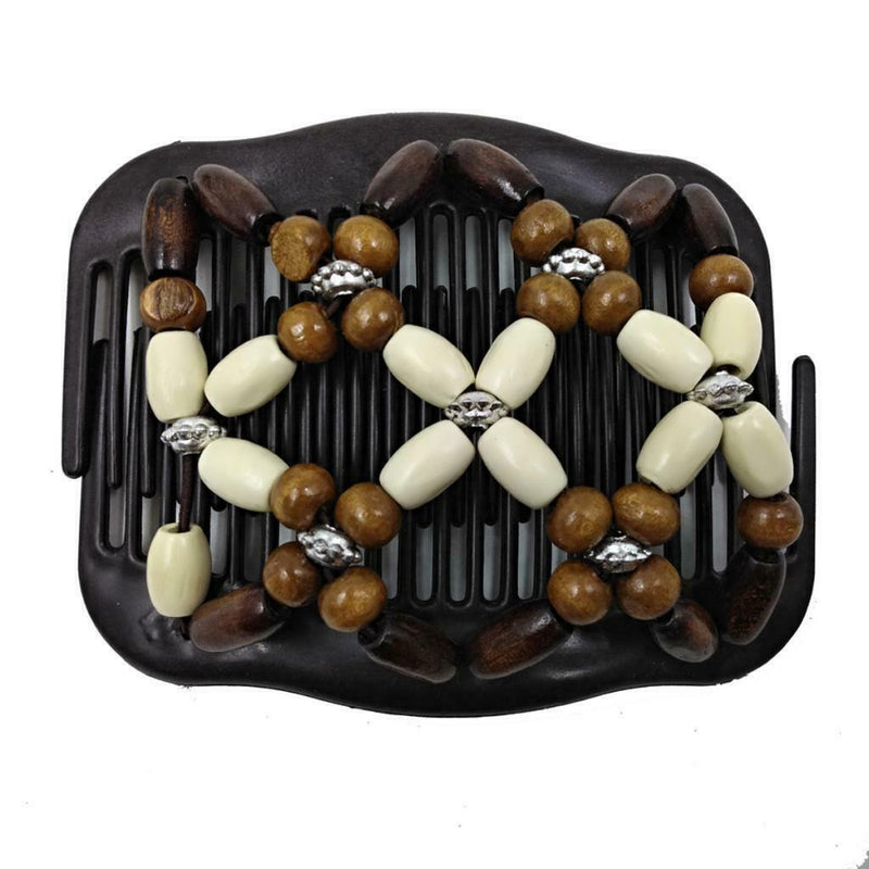 6Pcs  Wood Beads Double Hair Comb Clip Stretchy Hair Combs Ladies Party