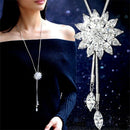 Women Cubic Flower Long Adjustable Chain Pendant Sweater Necklace (White +  Y7Z5