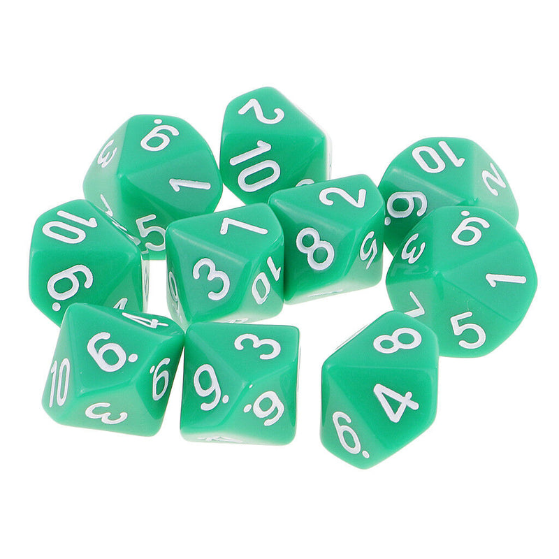 10pcs 10 Sided Dice D10 Acrylic Dice for  Green Portable