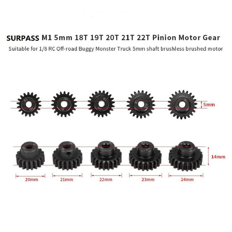 M1 5mm 18T 19T 20T 21T 22T Pinion Motor Gear for 1/8 RC Car Truck Part Super