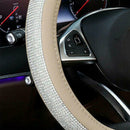 1x 38CM Car Crystal Steering Wheel Cover PU Leather Rhinestones Beige Bl HUT