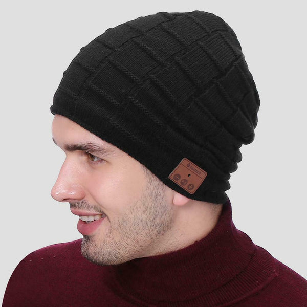 Wireless Bluetooth 5.0 Headset Knitted Velvet Winter Hat Sports Cap (Black) A#S