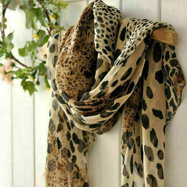 Womens Long Soft Wrap Shawl Leopard Chiffon Scarf Autumn AU Q8G4. N4Z0 G6O0