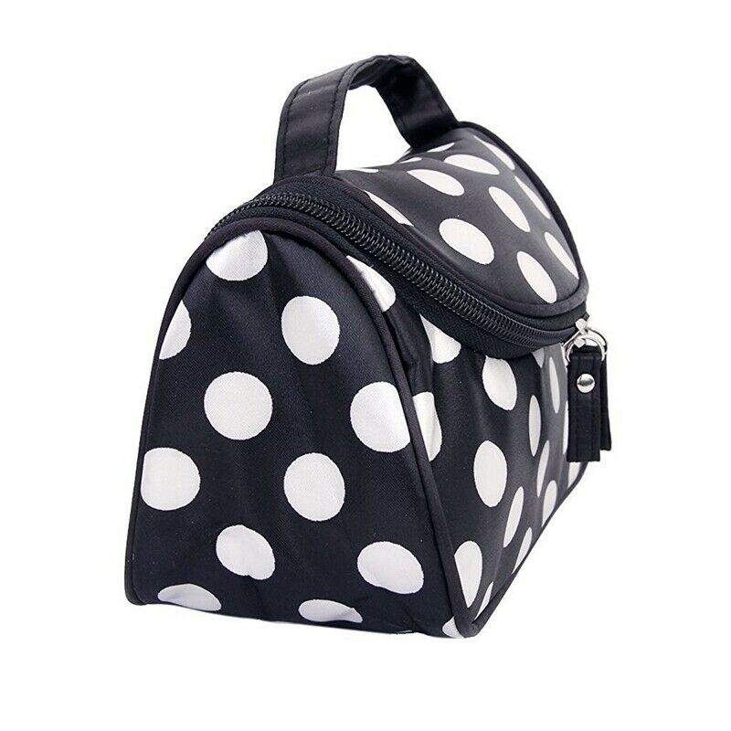 Black Zipper Cosmetic Bag Toiletry Bag Make-up Bag Hand Case Bag with Dot P G6H2