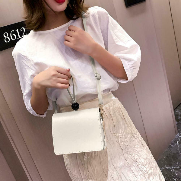 Fashion Women Shoulder Handbag PU Leather Solid Color Crossbody Bag (White)