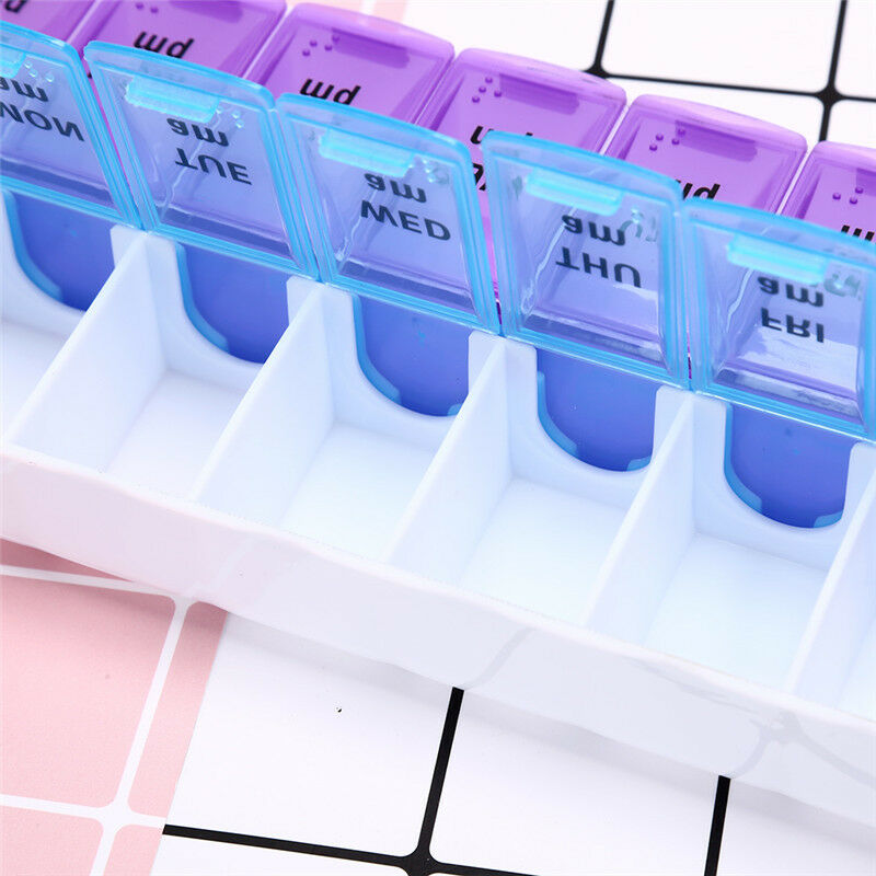 1pc Medical 7 Day Pill Box Drug Storage 14 Slots Pill Box Weekly Storage C BX