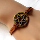 New Bracelet Inspired Retro Bronze Pentagram Pendant Brown Rope Bracelet SEAU