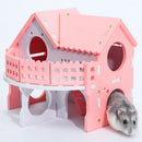 Hamster Hideout House Villa Cages for Small Animal, Wooden Hut House Bedding