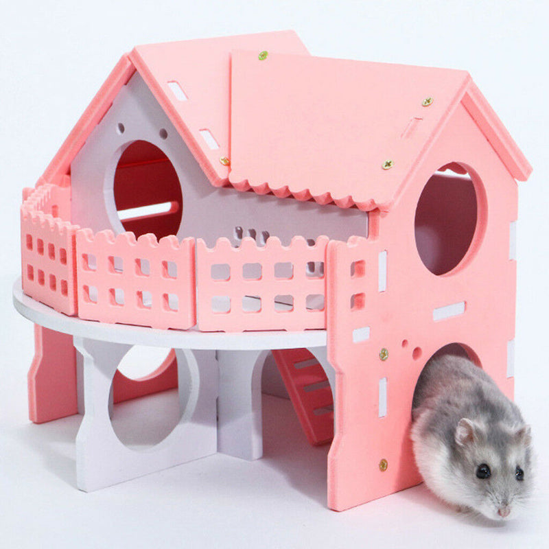 Hamster Hideout House Villa Cages for Small Animal, Wooden Hut House Bedding