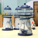 2Pcs Hand Painted Lighthouse Iron Candle Holder Mediterranean Style Home Decor