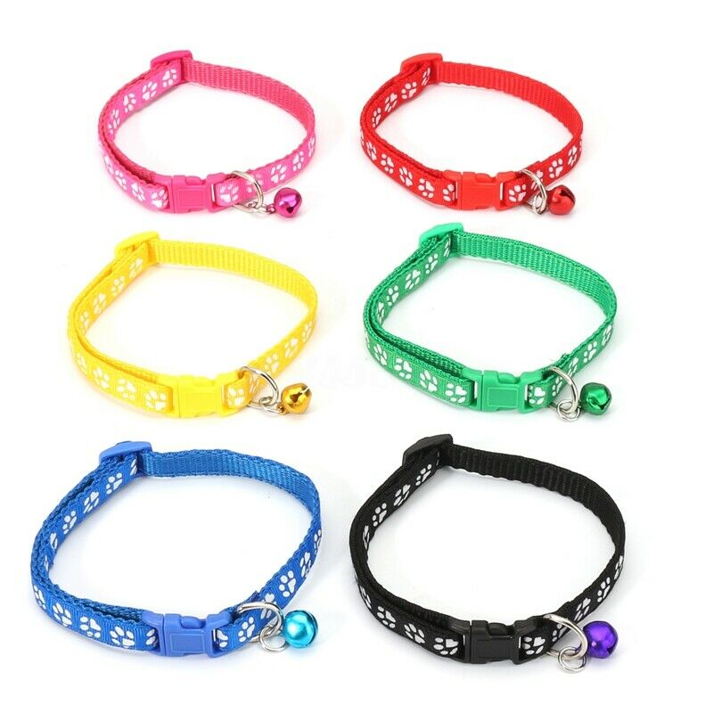 12PCS Dog Collars Pet Cat Puppy Buckle Nylon Collar with Bell 6 Colors G4N5