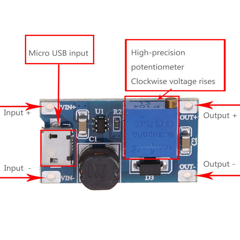 5pcs DC-DC 2A Adjustable Boost Power Supply Converter Step Up Module 2-24v
