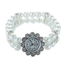 Metal Strap Rhinestone Bead Watch 25mm White For Women A7O9