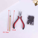 200 Silicone Micro Rings Beads Feather Hair Extension Complete Tool Kit Hook3C