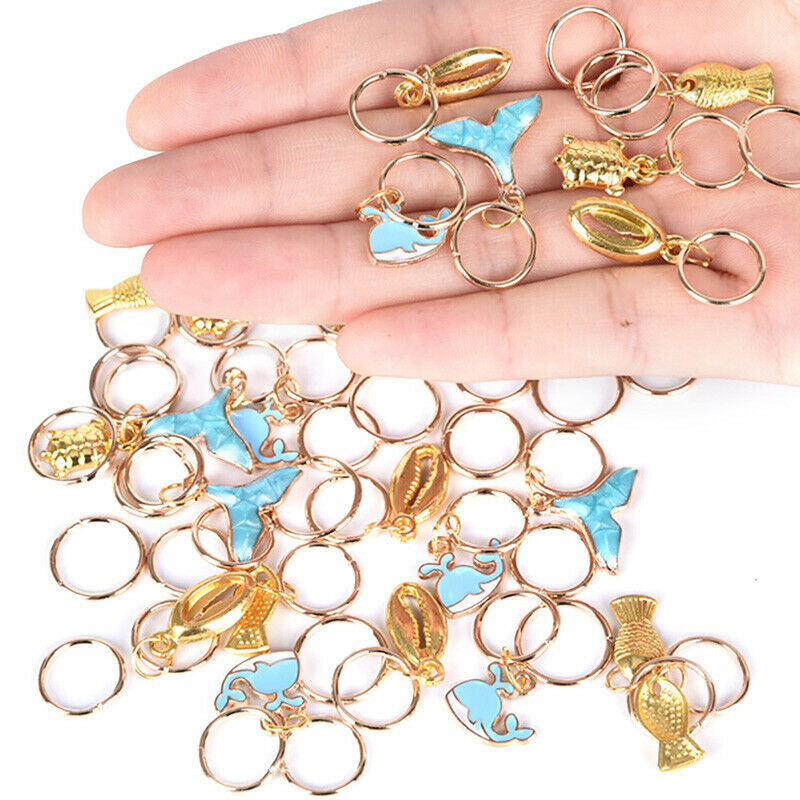 50Pcs/Set Ocean Animal Pendant Dreadlock Hair Braid Pins Rings Clips JewelryJ Ew