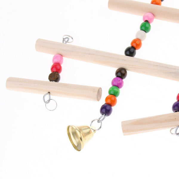 Parrot Bird Wooden Ladder Perch Toys Small Beads Varicolored