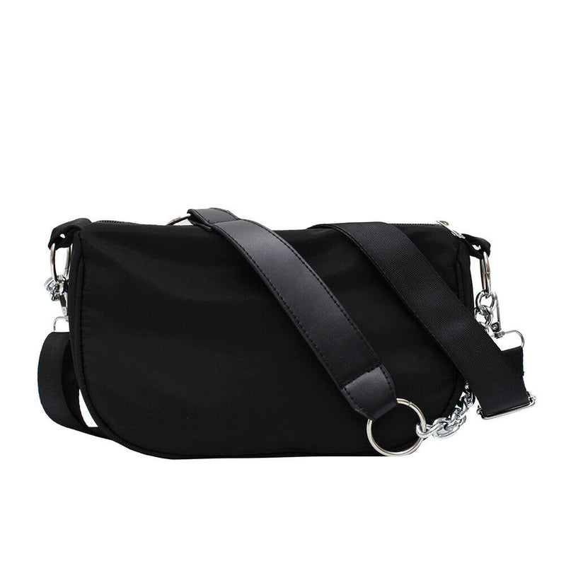 Nylon Women Shoulder Handbags Solid Ladies Travel Messenger Bags (Black)