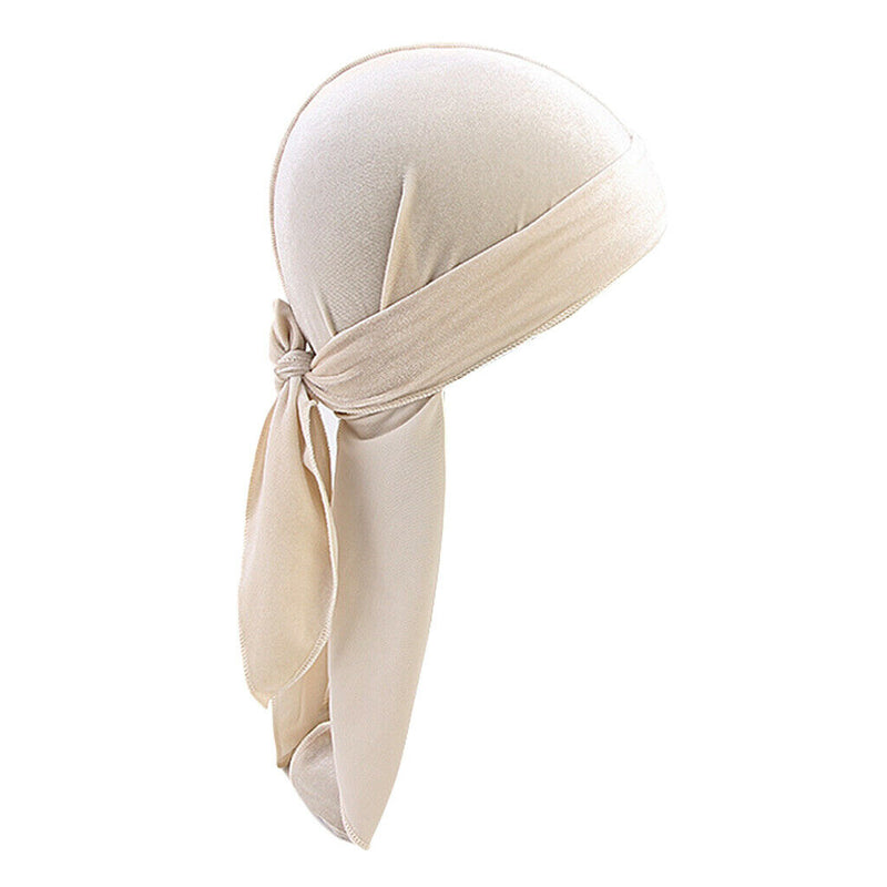 2pcs Mens Elegant Velvet Bandana Hat Long-Tail Muslim Headwear Beanie Cap