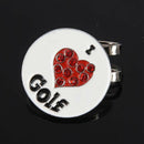 Magnetic cap clip removable metal golf white red I love GOLF marker set