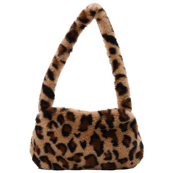 Animal Pattern Underarm Bag Women Mini Plush Shoulder Handbags Purse (7)