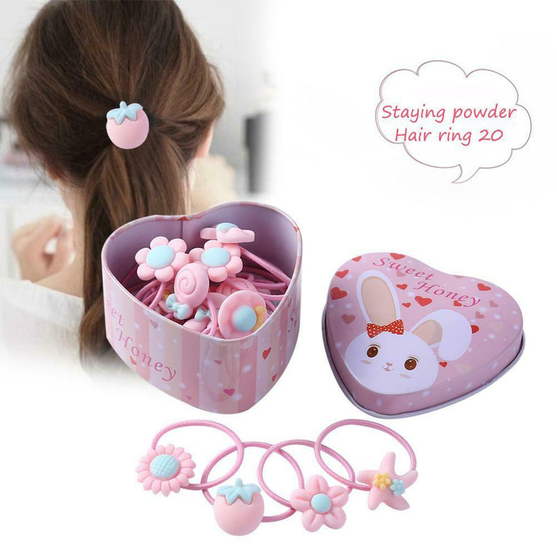 20pcs Cartoon Cute Elastic Hair Bands Kids Girls Rubber Bands (Pink) A