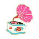 Cartoon Phonograph Gramophone Brooch Pin Button Pink Enamel Icon Backpack D Q7B5