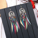 Long Tassel Fashion Feather Style Ethnic Boho Big Pendant Statement Earring