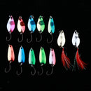12pcs Spoon Fishing Lures Metal Hard Spinner Baits with Feathers Hooks for Bass