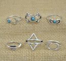 Wholesale 6 Pcs Turquoise Arrow Moon Statement Midi Rings Set Women Jewelry