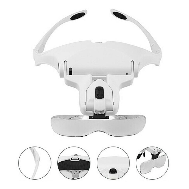 Head Glass LED Lamp Visor Head Loupe Jeweler Watch Magnifier