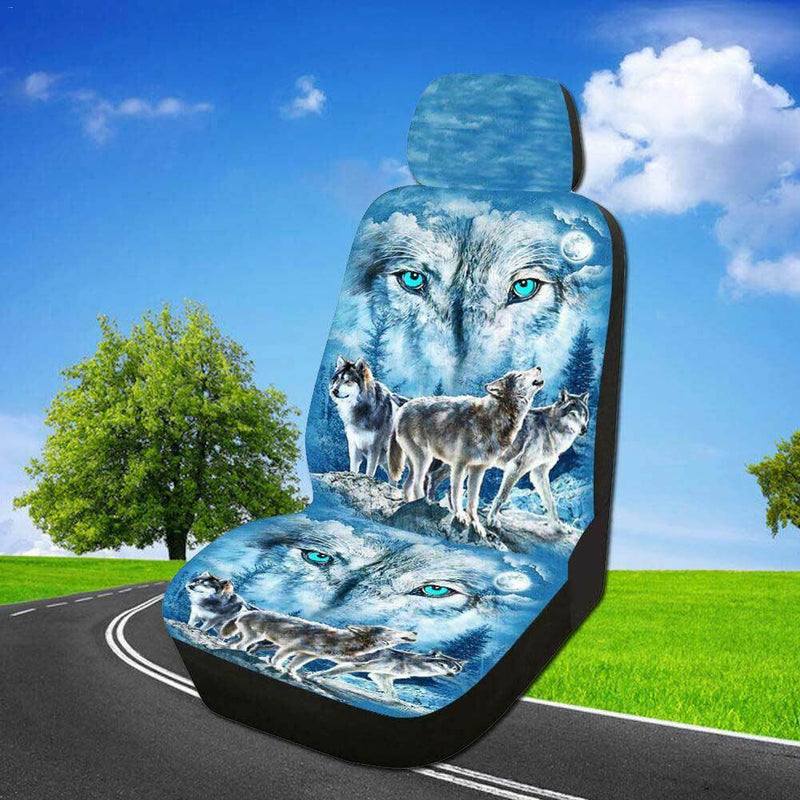 Front Saddle Washable Wolf Printed Car Seat Cover Anti Slip Interior Decoration