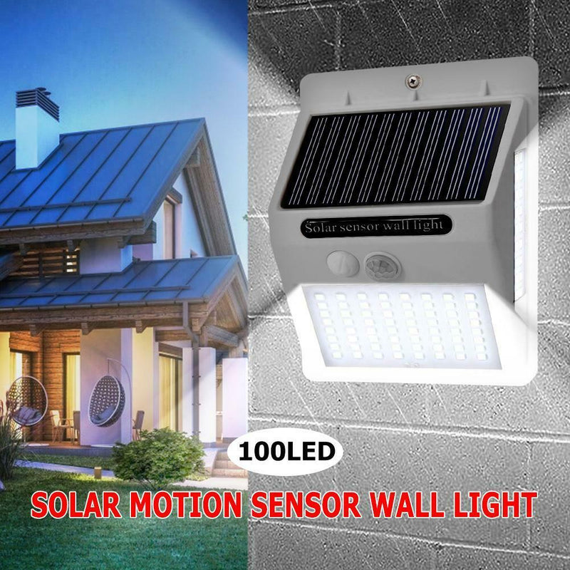 2pcs 100LED Three-sided Solar Motion Sensor Wall Light Outdoor Garden Lamp A