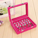 Jewelry Box Organizer 8 Grids with Glass Showcase Storage Container - Red Q9Q2