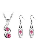 Women's Crystal Drop Pendant Necklace Earrings Jewelry Set Rose Red