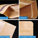 100Pcs Brown Stand Up Kraft Paper Zip Lock Bags with Clear Window,Reclosabl