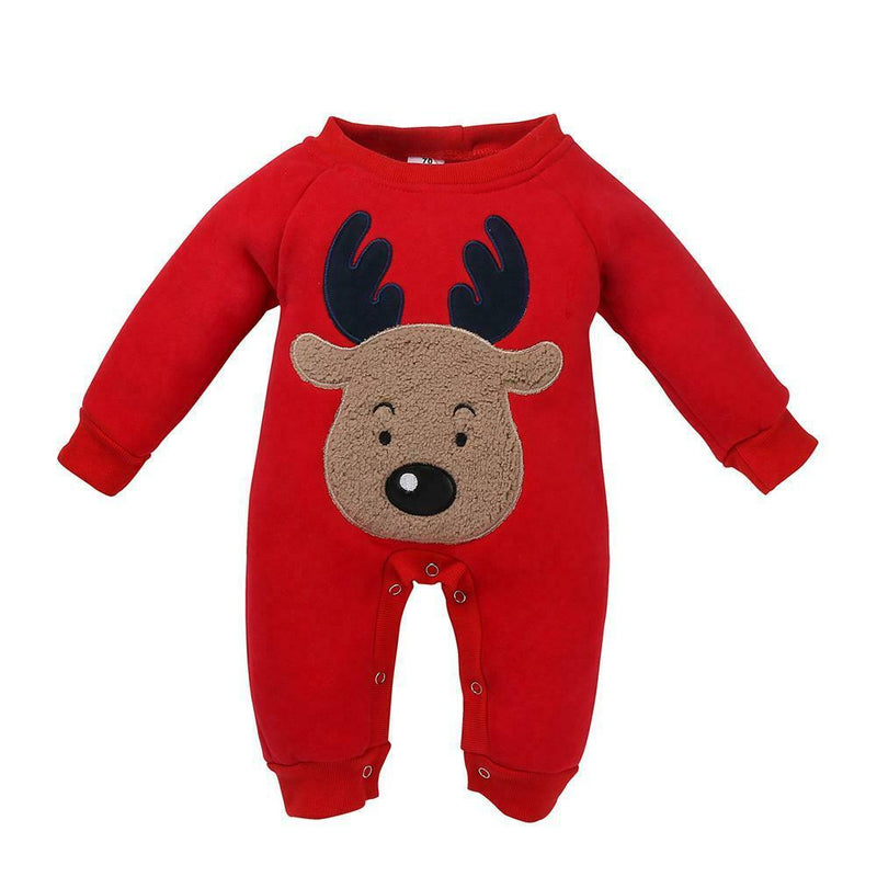 Winter Newborn Baby Thicken Fleece Cartoon Long Sleeves Romper(Red/70)