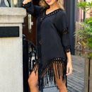 Fashion Womens Loose V Neck Solid Casual Beach Dress Bathing Suit Black Cover Up
