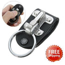 Stainless Steel Black Leather Detachable Key Chain Belt Clip Ring Holder