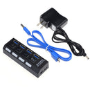 4 Ports USB 3.0 HUB With On/Off Switch Power Adapter For Desktop Laptop Tide
