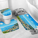 4Pcs Home Bathroom Decor Set Bathroom Seaside City Pattern Toilet Seat Cove