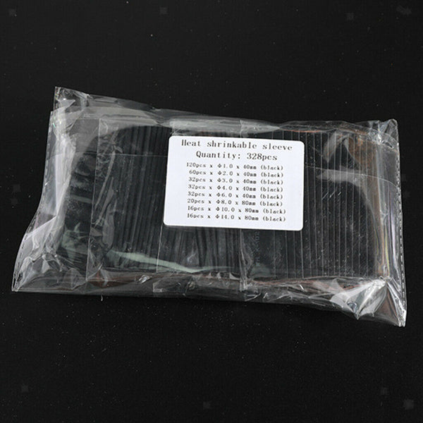 328x Black Weatherproof 2:1  Shrink Sleeving Tubing Tube Assortment Kit