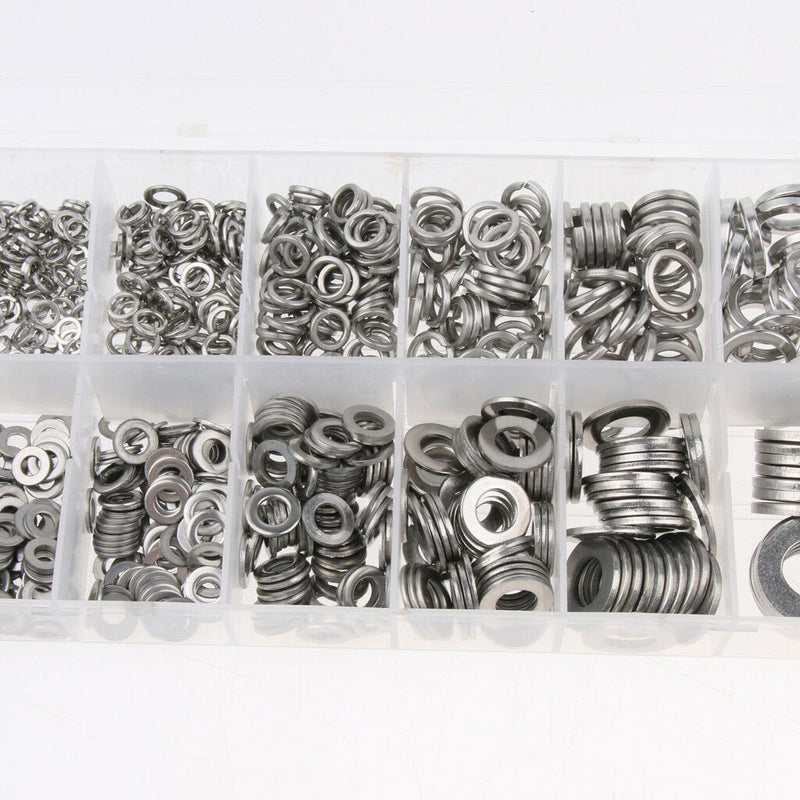 790 PCS FLAT SPRING + LOCK WASHER STEEL GASKET ASSORTMENT KIT M12/10/8/6/5/4