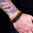 2Pcs Men Boyfriend Classic Lava Rock Tiger Eye Gem Stone Beaded Healing Bracelet