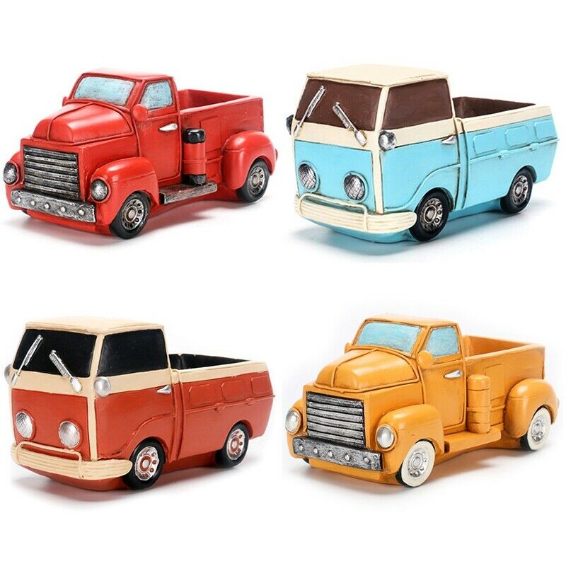 Retro Truck Cars Small Potted Plant Desktop Truck Cars Ceramics Flower Pots I6J2