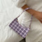 Fashion Plaid Women Handbag Korean PU Tote Underarm Shoulder Bag (Purple)