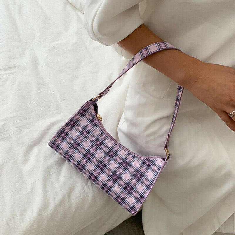 Fashion Plaid Women Handbag Korean PU Tote Underarm Shoulder Bag (Purple)