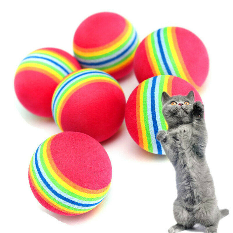 2 Pcs Pet Cat Supplies Kitten Soft Foam Rainbow Play Balls Activity Toys FIZ